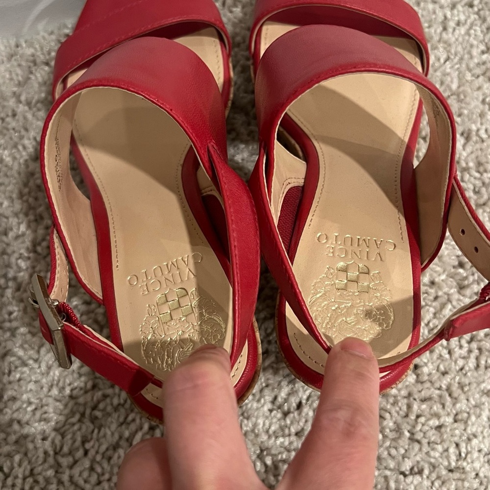 Vince Camuto Red Wedge Cork Sandals - Picture 6 of 11